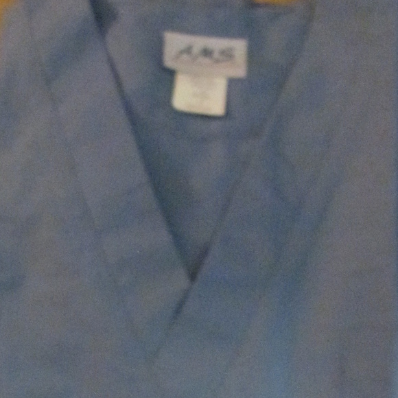 Blue AMS Scrub Tops SMALL V-neck Left Chest Pocket - Picture 3 of 5